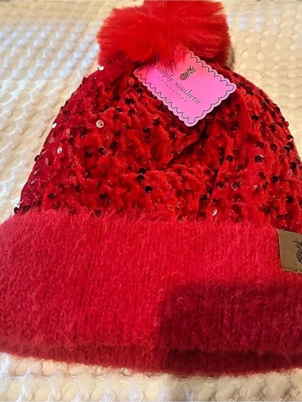 Simply Southern Preppy Sequins Beanie Hat Red